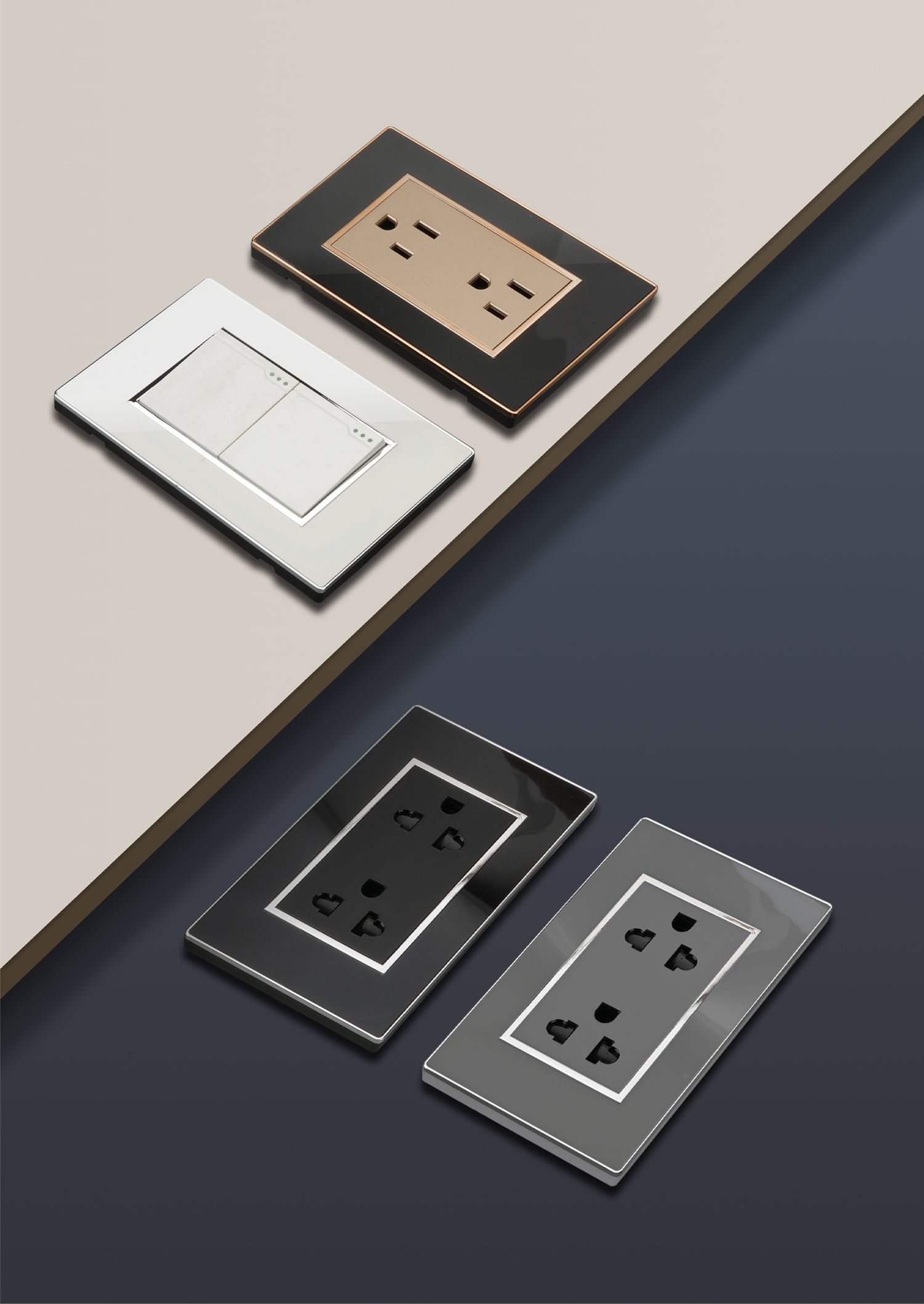 SW9 Modern Luxury Black White Acrylic American 110V 1 Gang Duplex Hotel Power Nema Electrical Power Socket